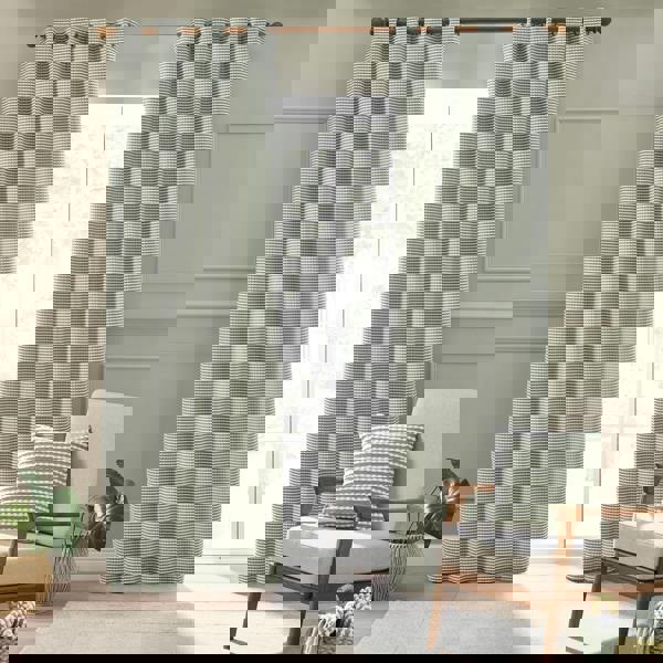 Catherine Lansfield Stab Stitch Lined Eyelet Curtains Sage Green