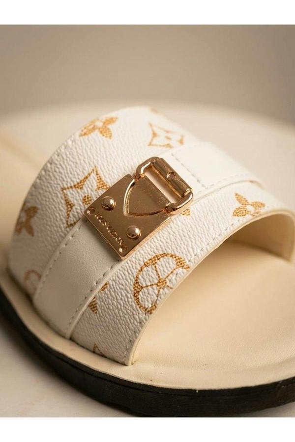 Amber Patterned Slider Sandals - White