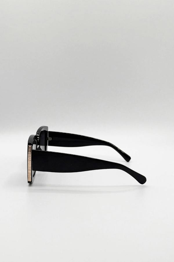 SVNX Oversized Square Sunglasses in Black Gold Detail