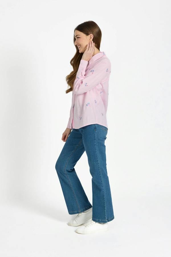 Mudflower Floral Embroidered Stripe Shirt