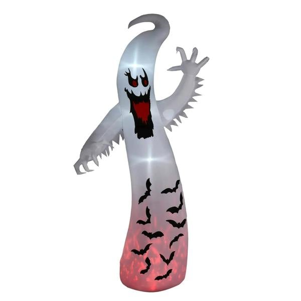 11.8 ft inflatable white ghost Halloween decoration with red eyes, bats, and glowing base