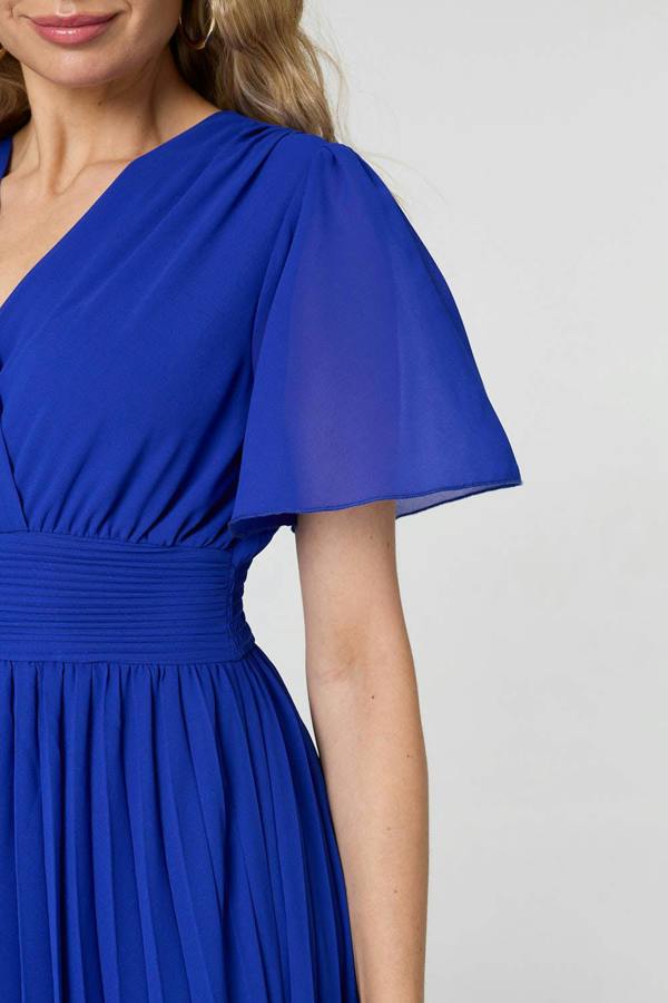 Blue | Pleated Semi Sheer Layered Maxi Dress