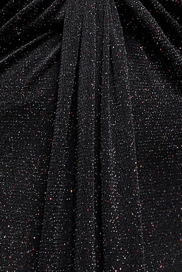 Plunge Neck Long Sleeve Front Draped Lurex Maxi Dress - Black DR5231