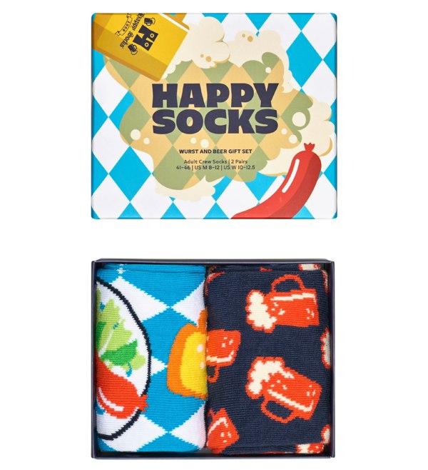Happy Socks 2-Pack Beer & Sausages Socks Gift Box, Blue
