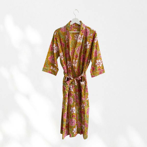 Hayley & Co Yellow Floral Print 100% Cotton Dressing Gown