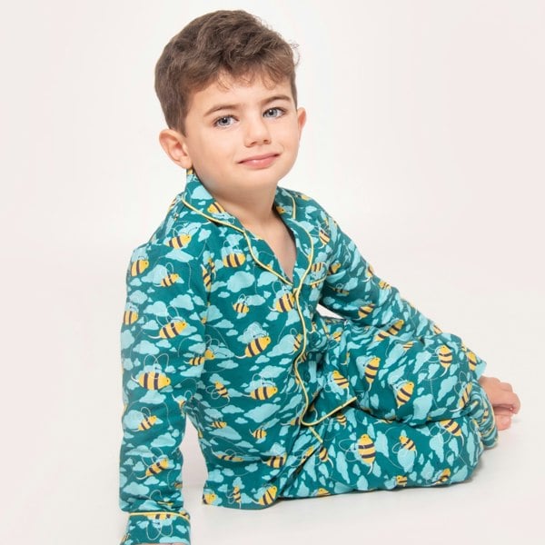 Luca and Rosa Blue Busy Bees Boys Button Up Pyjamas