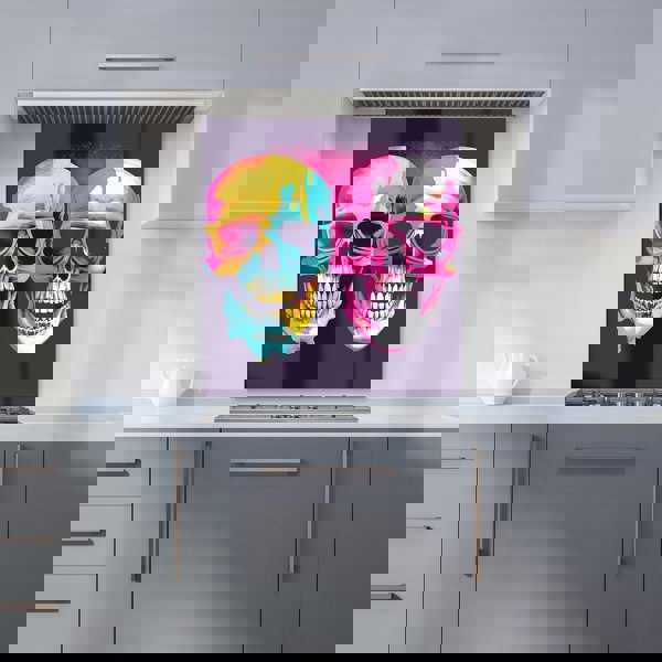 Warren Reed - Designer Pinks And Blue Happy Skeletons Kitchen Splashback