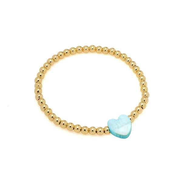 Say It With Children's Sky Blue Heart Ball Bracelet - Yellow Gold