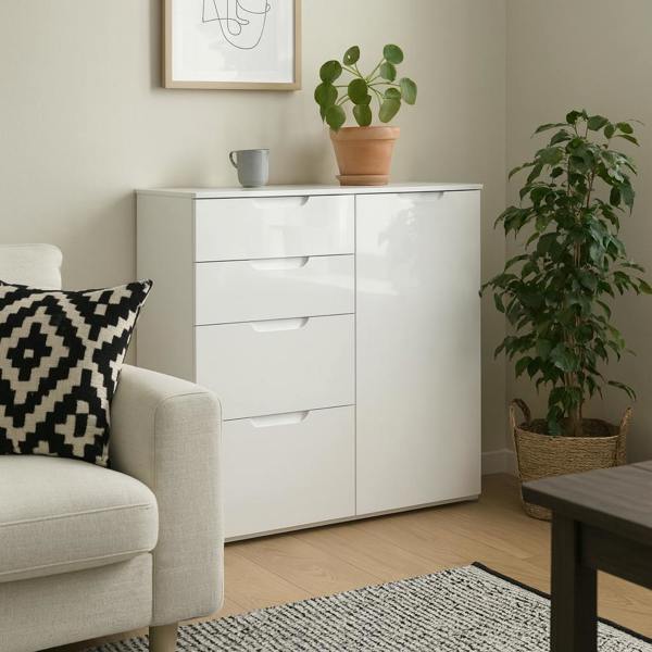 Wyld Haus Leipzig White Gloss Chest of Drawers 2 Doors 2 Drawers