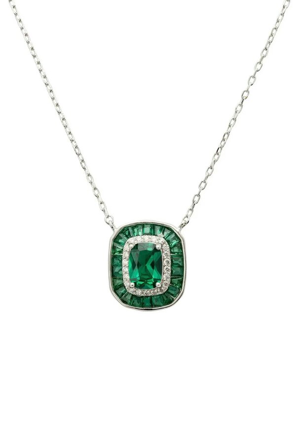 Latelita Great Gatsby Pendant Necklace Emerald Silver