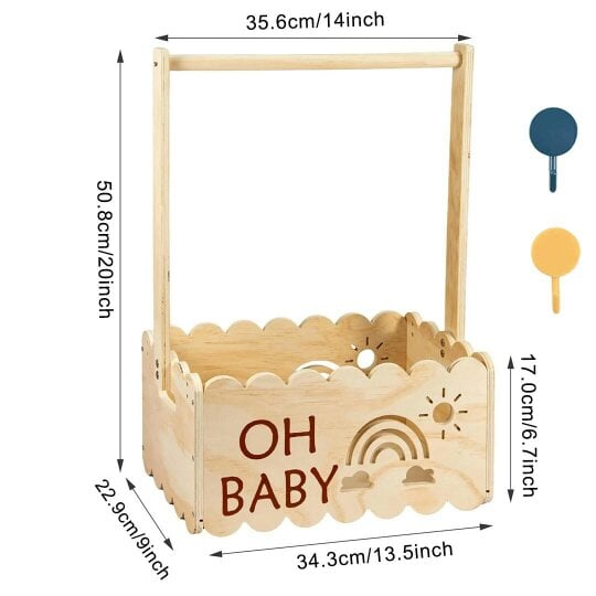 Havendro Wooden Baby Shower Basket, Baby Basket with Handle, Baby Shower Crate Closet