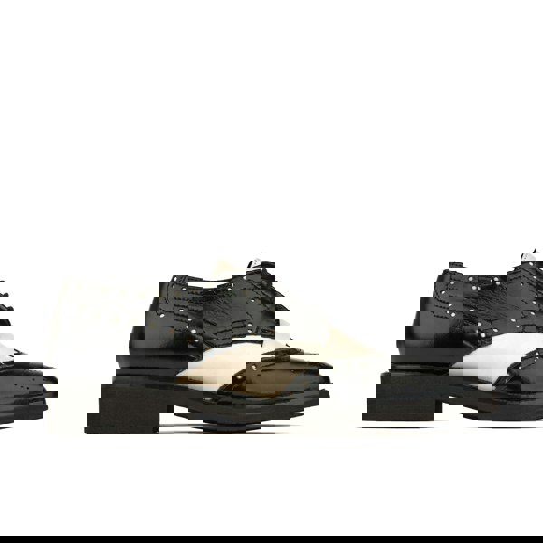 Embassy London Eton - Cream & Black - Women's square toe leather lace up in white & black