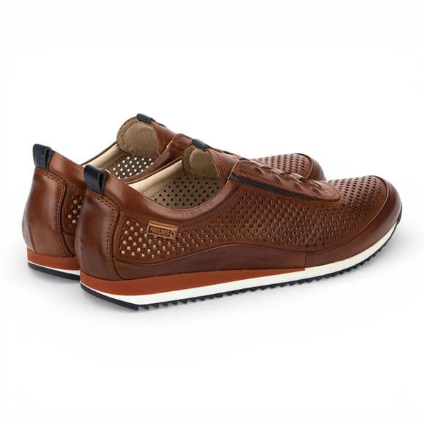 Pikolinos Liverpool - Men's Brown Leather Elastic Slip-on Sneakers