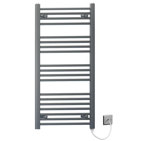 MYHOMEWARE 500mm x 1000mm Anthracite Grey Flat Electric Pre-Filled Heated Towel Rail Radiator For Bathroom Designer Standard Element