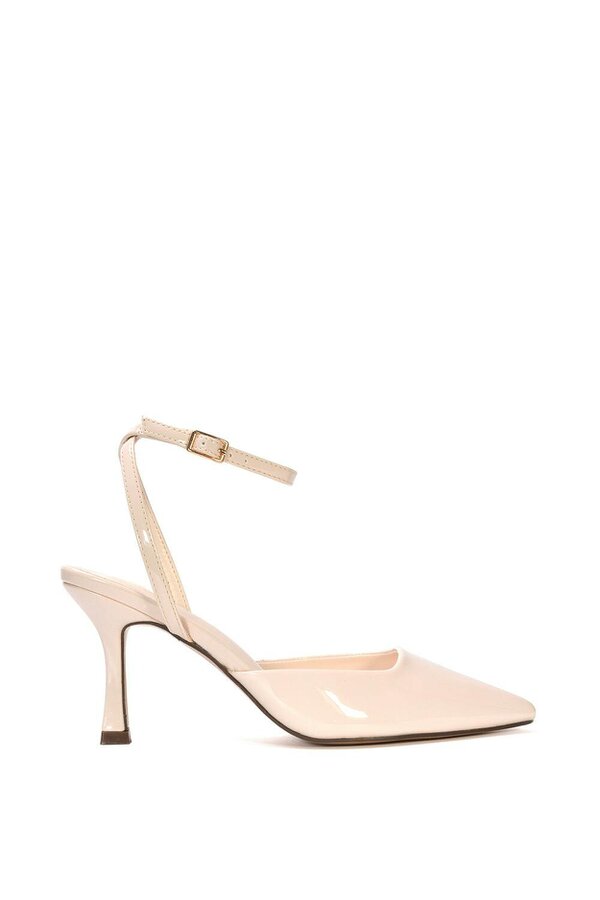 XY LONDON Pointed Toe Stiletto Heels With Ankle Strap - Natural