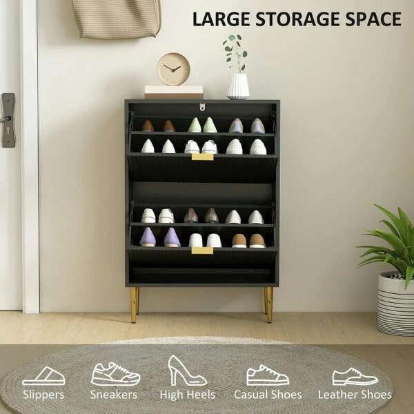 Bobobiy Elegant Two-Drawer Shoe Cabinet - Black