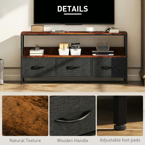 Wyld Haus Avasoro 120cm Rustic Brown TV Storage Unit With 3 Fold Down Fabric Drawers
