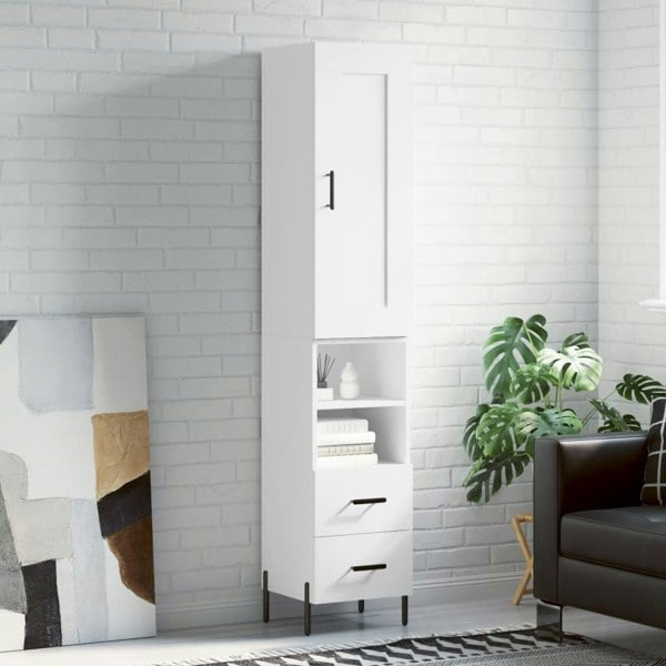 Berkfield Highboard White 34.5x34x180 cm Engineered Wood