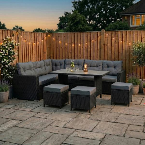 Jardi Rattan Corner Set With Composite Table – Black
