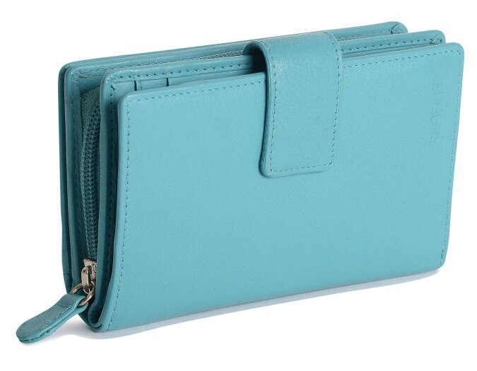 SADDLER GEORGIE Leather Double-Sided Purse - 13 Card Slots, Generous Space for Notes and Coins - RFID Protected - Teal