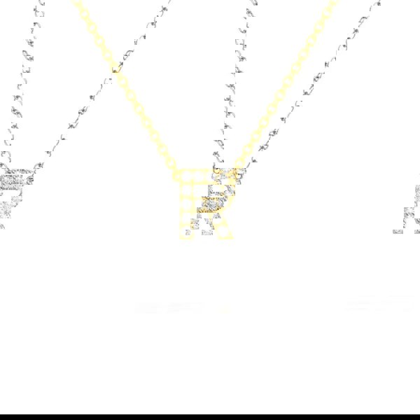 Say It With Dainty CZ Block Initial Necklace - Yellow Gold Plated