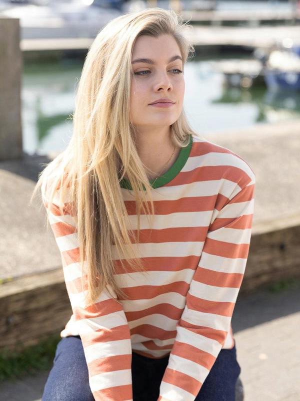 Kite Womens Organic Oxbridge Jersey T-Shirt Russet Stripe