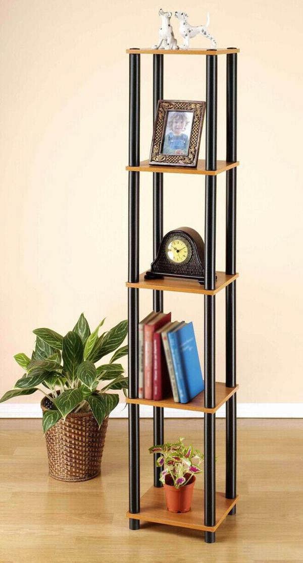 WALPLUS Turn-N-Tube 5-Tier Corner Square Rack Display Shelf, Light Cherry/Black perfect for organized storage and display