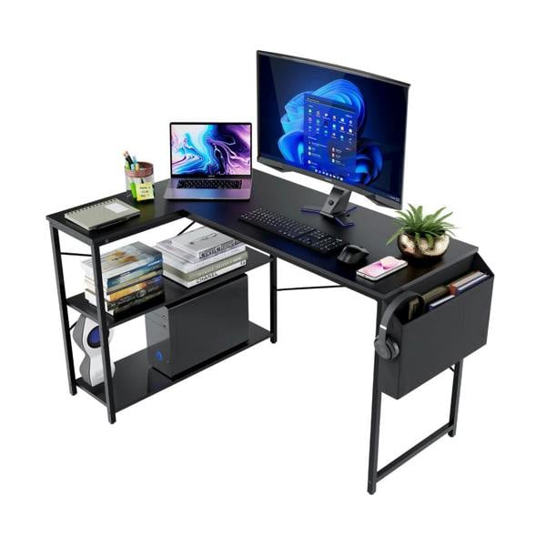 DMD Collective DeskMate L-Shaped Desk – Reversible Corner Desk with Storage Shelves