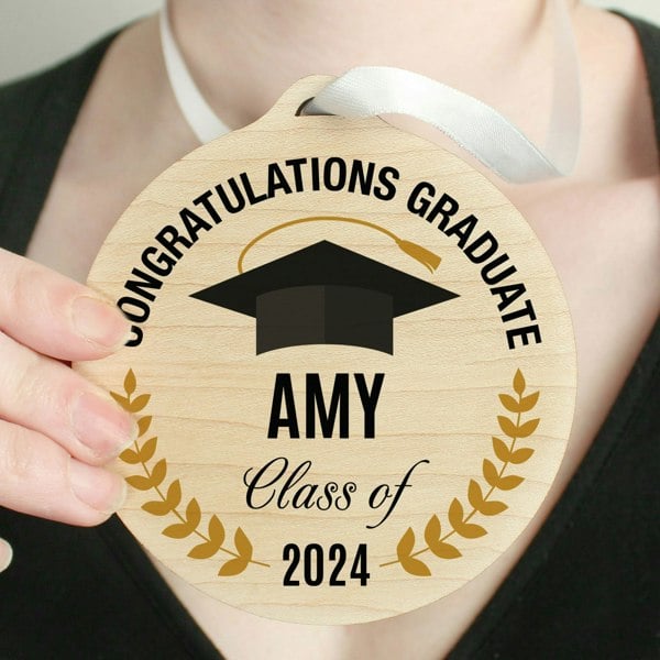Personalised Memento Company Personalised Graduation Round Wooden Decoration
