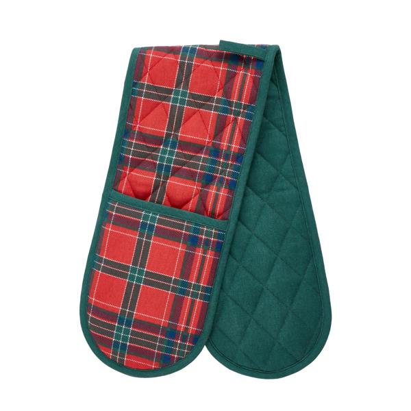 Catherine Lansfield Christmas Tartan Check Cotton Kitchen Double Oven Glove Red / Green