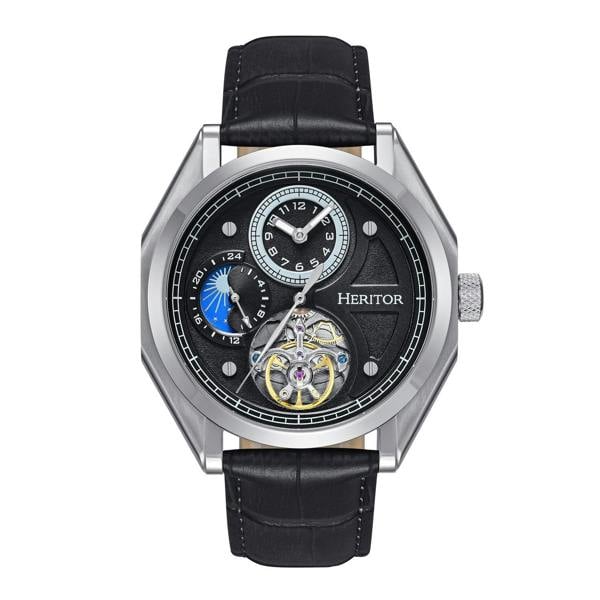 Heritor Automatic Antoni Leather-Band Watch - Silver/Black/Black - HERHS4301