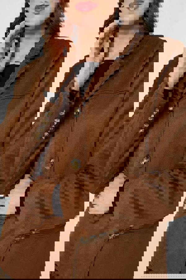 Brown | Faux Suede Pocket Front Slim Jacket