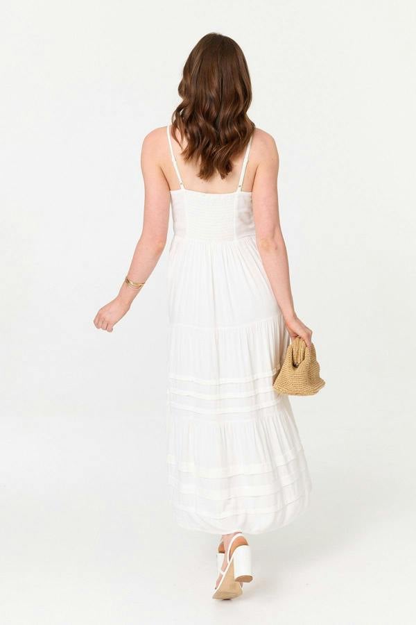 White | Cami Strap Tiered Midi Dress
