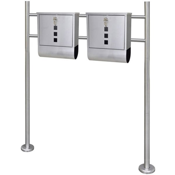 Berkfield Double Mailbox on Stand Stainless Steel