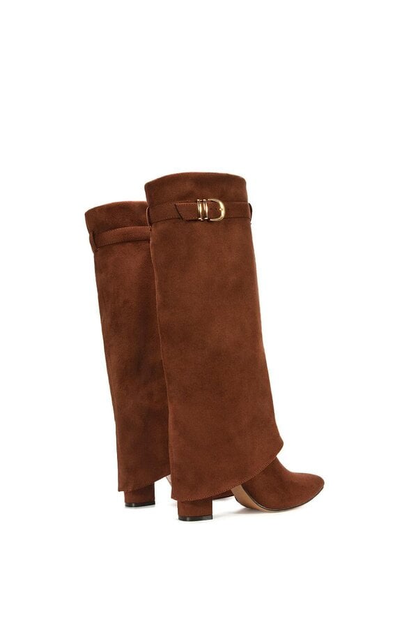 XY LONDON Fold Over Boots Block Heel Buckle Point Toe