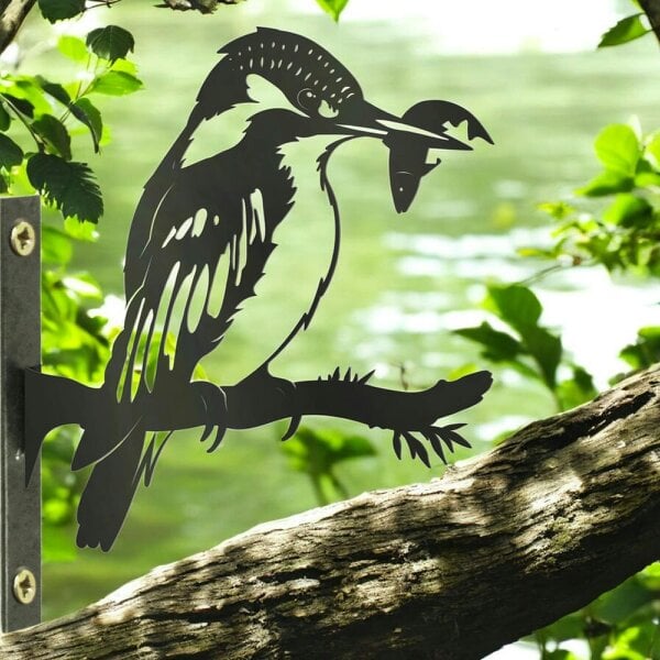 EDH Door Hardware Metal Kingfisher Tree Silhouette – 18cm x 28cm | Rustic Outdoor & Indoor Wall Art for Garden, Fence, or Home Décor
