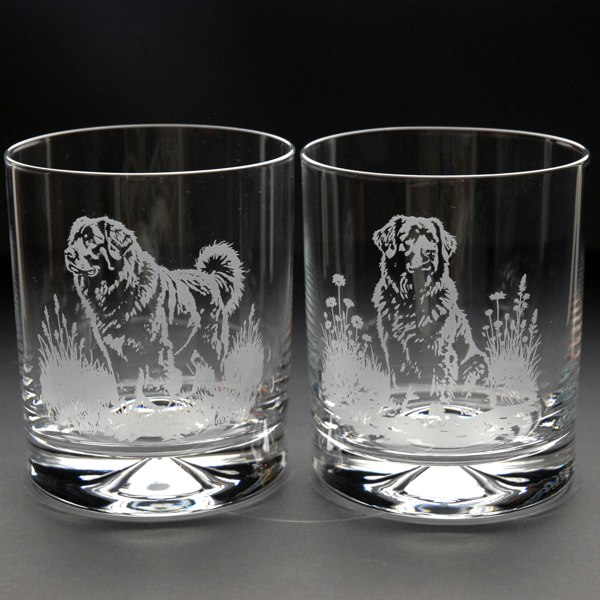 Glyptic Glass Art Newfoundland Dog Whiskey Tumbler Glass - Hand Etched/Engraved Gift