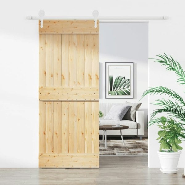Berkfield Sliding Door with Hardware Set 85x210 cm Solid Wood Pine