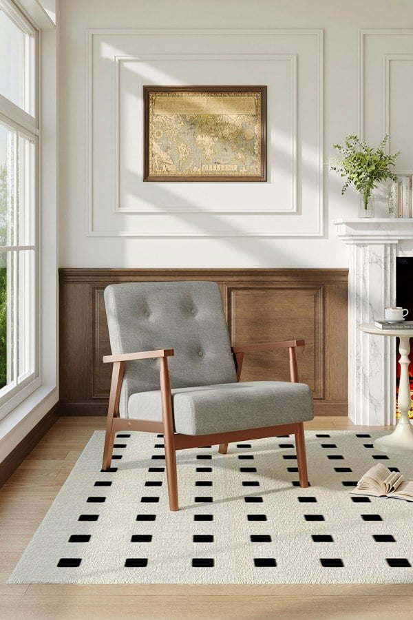 Living and Home Solid Wooden Button Cushion Armchair