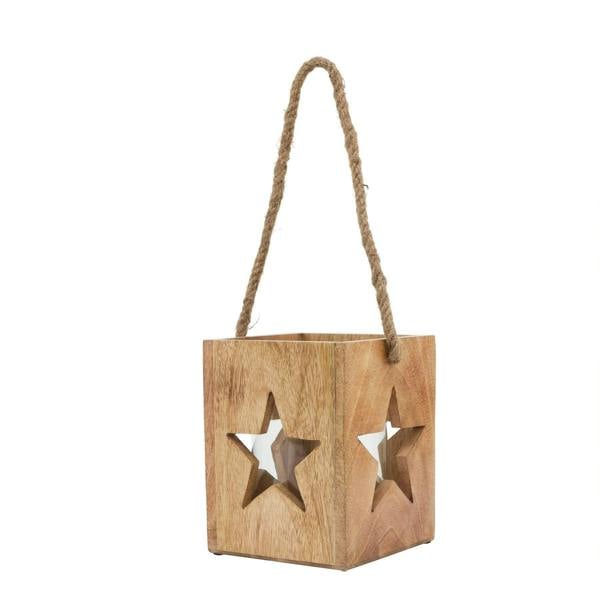Hill Interiors Wooden Star Tealight Holder - Brown - 