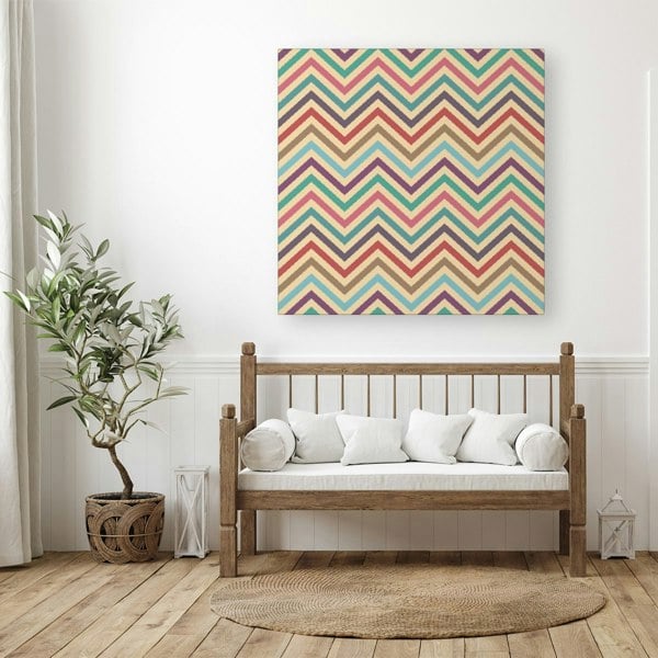 Warren Reed Geometric Vintage Colored Chevron Pattern Canvas