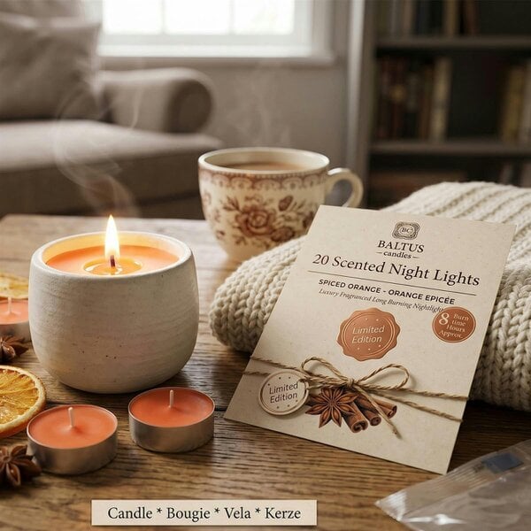 Baltus Spiced Orange Scented Tealight Candles, Pack of 20, Up to 8 Hour Burn Time
