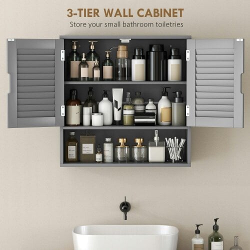 Wyld Haus Zilikane Wall Mounted Bathroom Storage Cabinet With Adjustable Shelves Grey 60 x 20 x 60cm