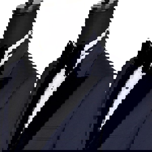 David WeJ Alfredo Cropped Double Breasted Velvet Peak Lapel Tuxedo- Navy