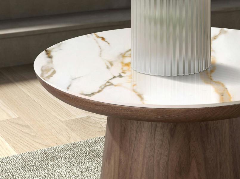 Angel Cerdá Porcelain marble and walnut round corner table 2159
