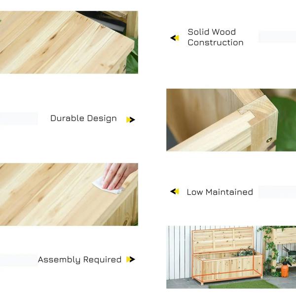 Natural wood storage bench with solid construction and hinged lid close-up