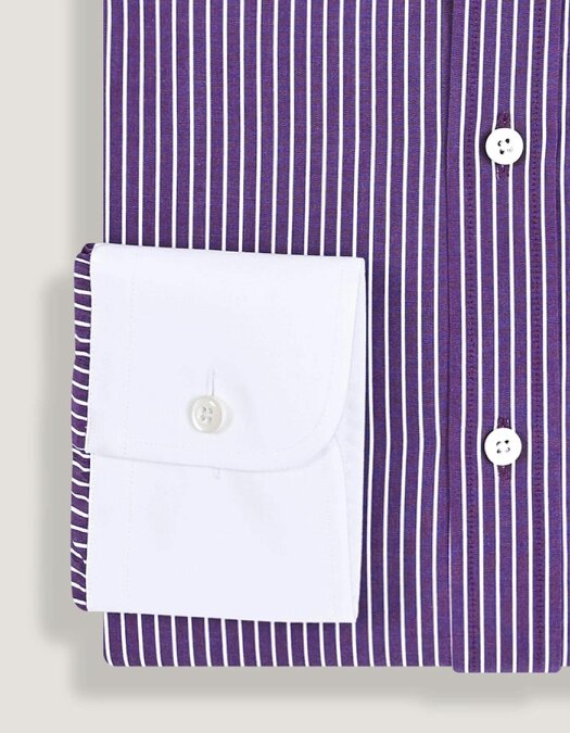 Contrast Collar Striped Dark Purple Formal Shirt for Men