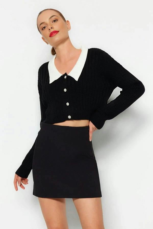 WOVCOR Super Crop Shirt Garnish Knit Cardigan
