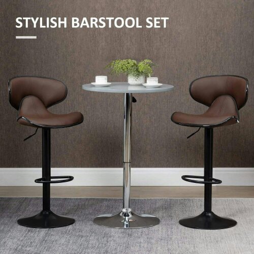 Adjustable Swivel Bar Stools Set of 2, Barstools with Footrest and Backrest, Steel Frame Gas Lift, for Kitchen Counter Dining Room, Brown