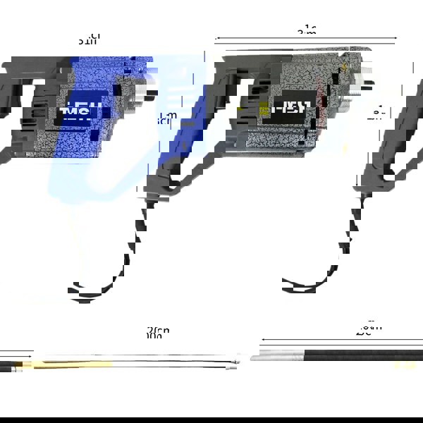 T-Mech concrete vibrator with a blue handle, textured gray body, 31cm length, and 200cm flexible shaft for efficient concrete settling